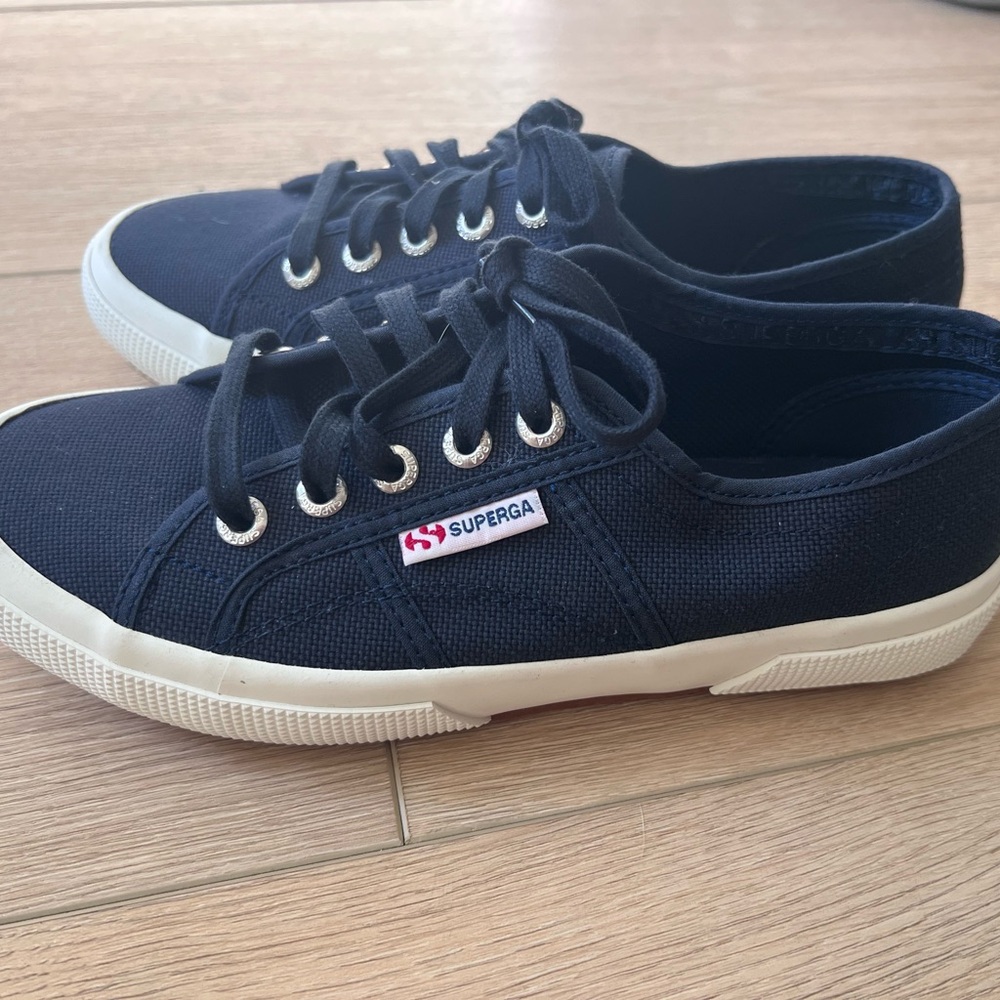 Superga Dark Blue Canvas Lace-Up Sneakers